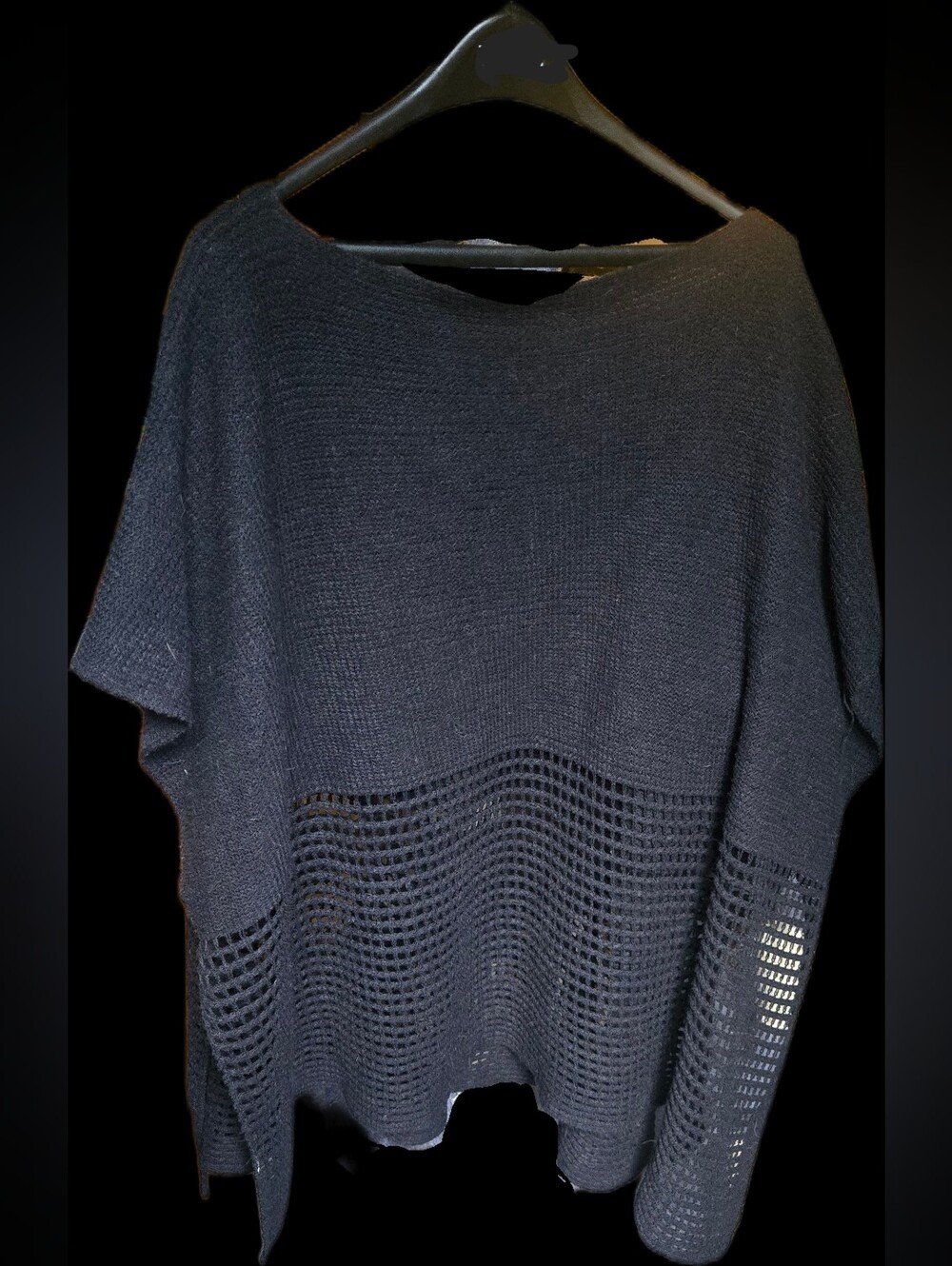 Women’s Black Crochet-Hem Poncho
